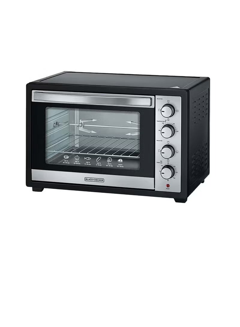 بلاك آند ديكر فرن كهربائي مزود بشواية دوارة وباب زجاجي مزدوج - أسود/فضي - 50 لترًا - 2000 واط - TRO50RDG-B5 - Image 1